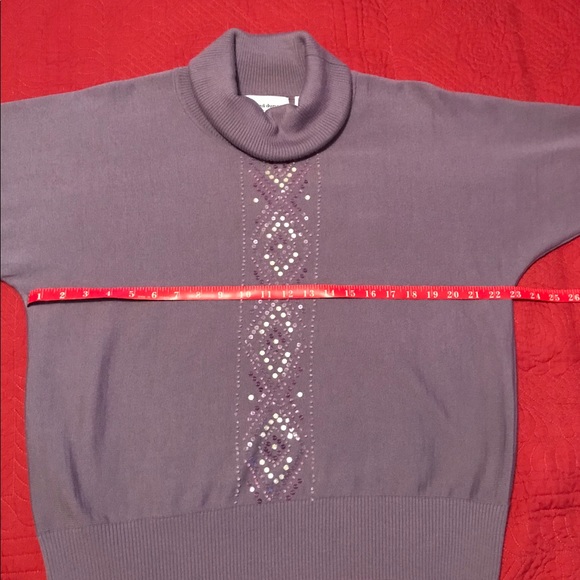 Alfred Dunner Lavender Cow Neck Beaded Sweater - Picture 3 of 8